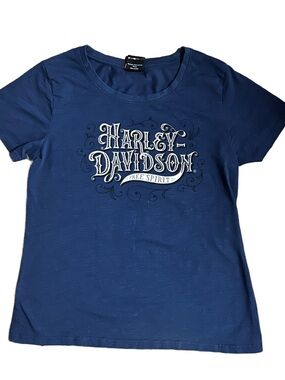 Harley-Davidson (El Paso, Tx) ~ Medium ~ Blue W/ Silver Rhinestones Shirt